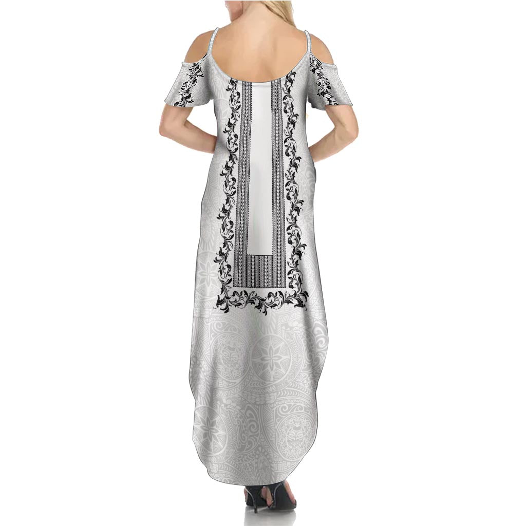 Philippines Polynesian Floral Pattern Family Matching Summer Maxi Dress and Hawaiian Shirt With Barong Tagalog White Style LT03 - Polynesian Pride