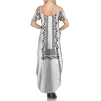 Philippines Polynesian Floral Pattern Family Matching Summer Maxi Dress and Hawaiian Shirt With Barong Tagalog White Style LT03 - Polynesian Pride