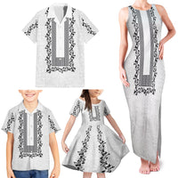 Philippines Polynesian Floral Pattern Family Matching Tank Maxi Dress and Hawaiian Shirt With Barong Tagalog White Style LT03 - Polynesian Pride