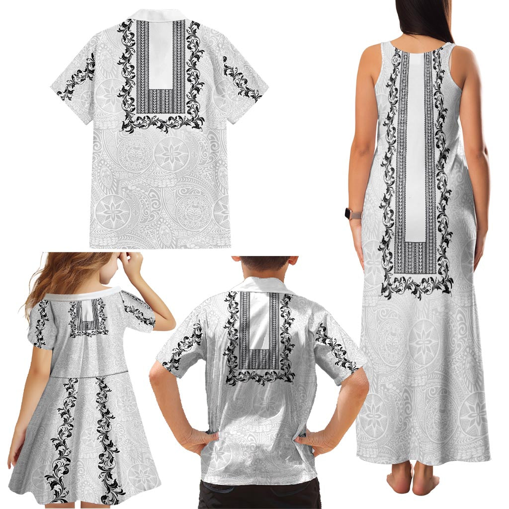 Philippines Polynesian Floral Pattern Family Matching Tank Maxi Dress and Hawaiian Shirt With Barong Tagalog White Style LT03 - Polynesian Pride