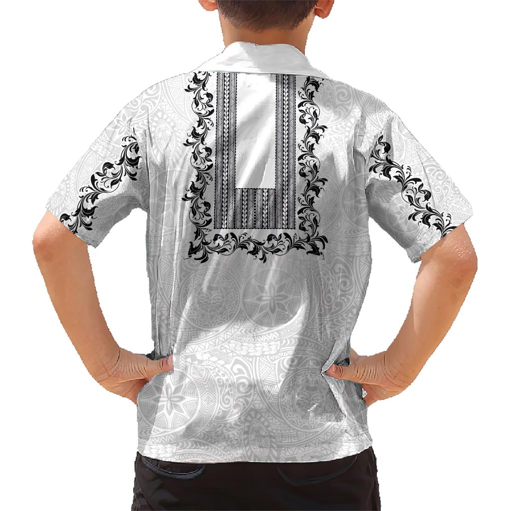 Philippines Polynesian Floral Pattern Hawaiian Shirt With Barong Tagalog White Style