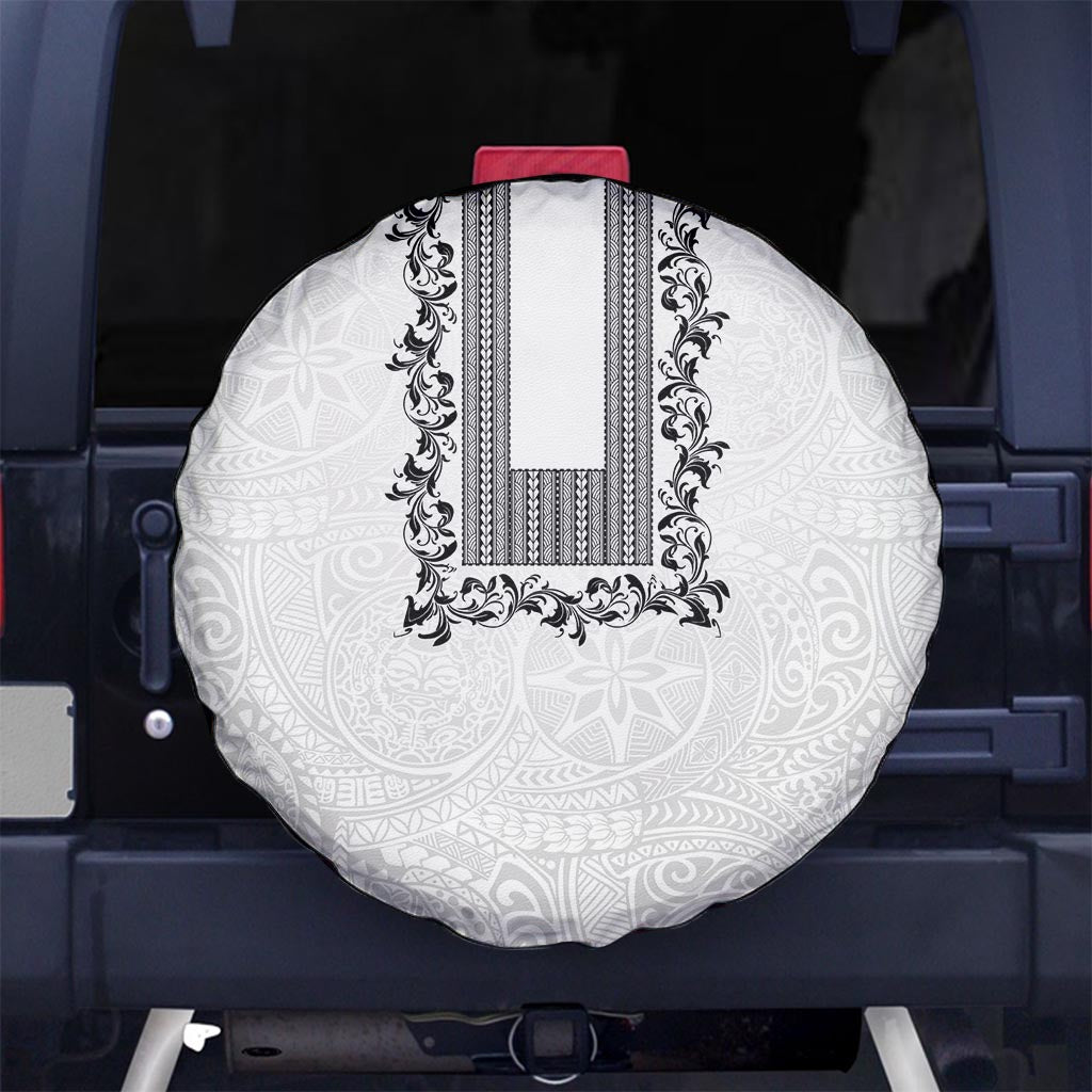 Philippines Polynesian Floral Pattern Spare Tire Cover With Barong Tagalog White Style LT03 - Polynesian Pride