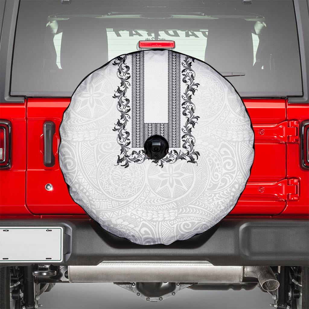 Philippines Polynesian Floral Pattern Spare Tire Cover With Barong Tagalog White Style LT03 - Polynesian Pride