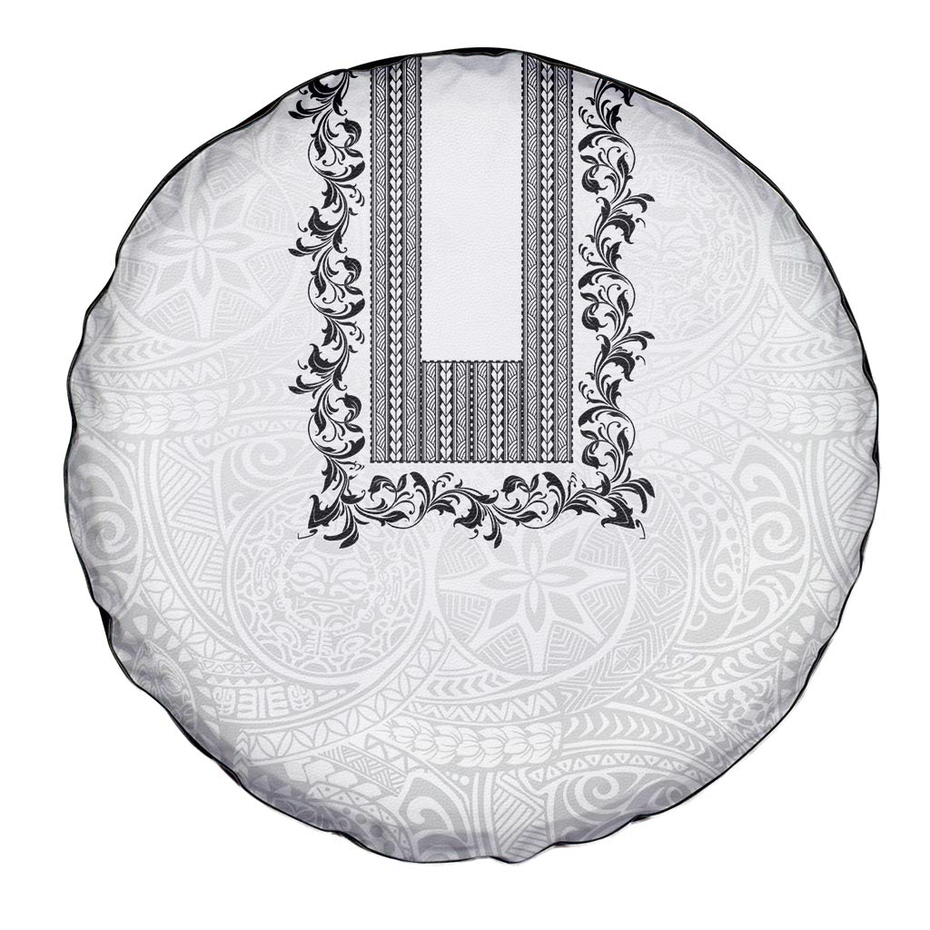 Philippines Polynesian Floral Pattern Spare Tire Cover With Barong Tagalog White Style LT03 - Polynesian Pride