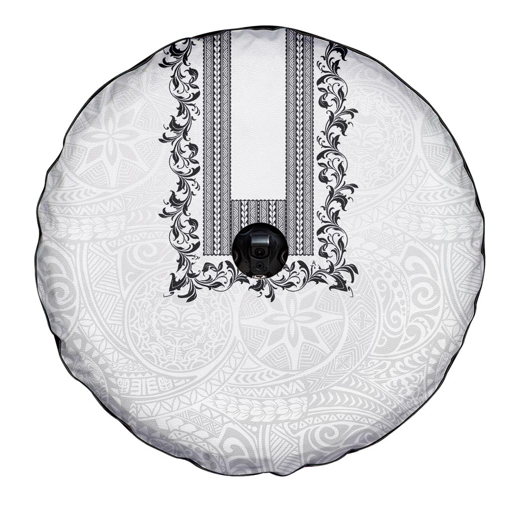 Philippines Polynesian Floral Pattern Spare Tire Cover With Barong Tagalog White Style LT03 - Polynesian Pride