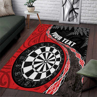 Personalised New Zealand Darts Area Rug Koru Tribal Tattoo and Silver Fern Maori Pattern Red Color LT03 Red - Polynesian Pride
