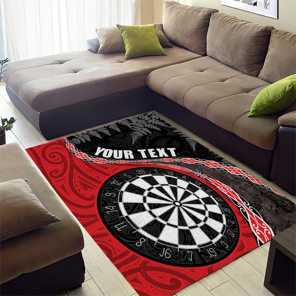 Personalised New Zealand Darts Area Rug Koru Tribal Tattoo and Silver Fern Maori Pattern Red Color LT03 - Polynesian Pride
