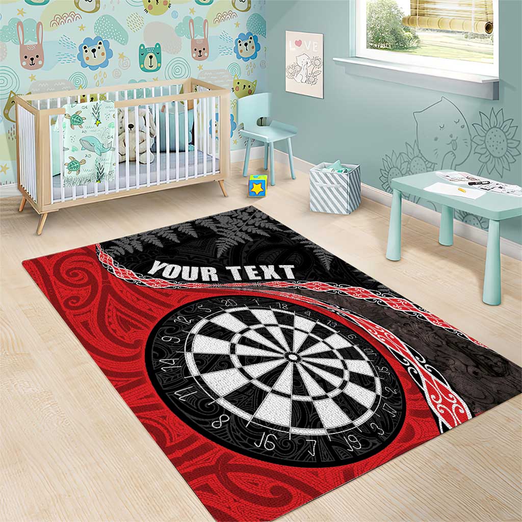 Personalised New Zealand Darts Area Rug Koru Tribal Tattoo and Silver Fern Maori Pattern Red Color LT03 - Polynesian Pride