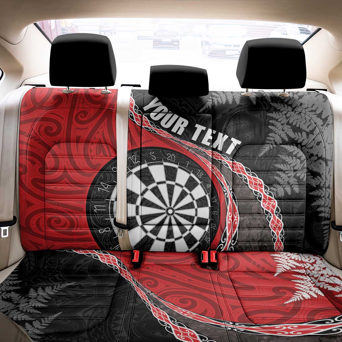 Personalised New Zealand Darts Back Car Seat Cover Koru Tribal Tattoo and Silver Fern Maori Pattern Red Color LT03 - Polynesian Pride