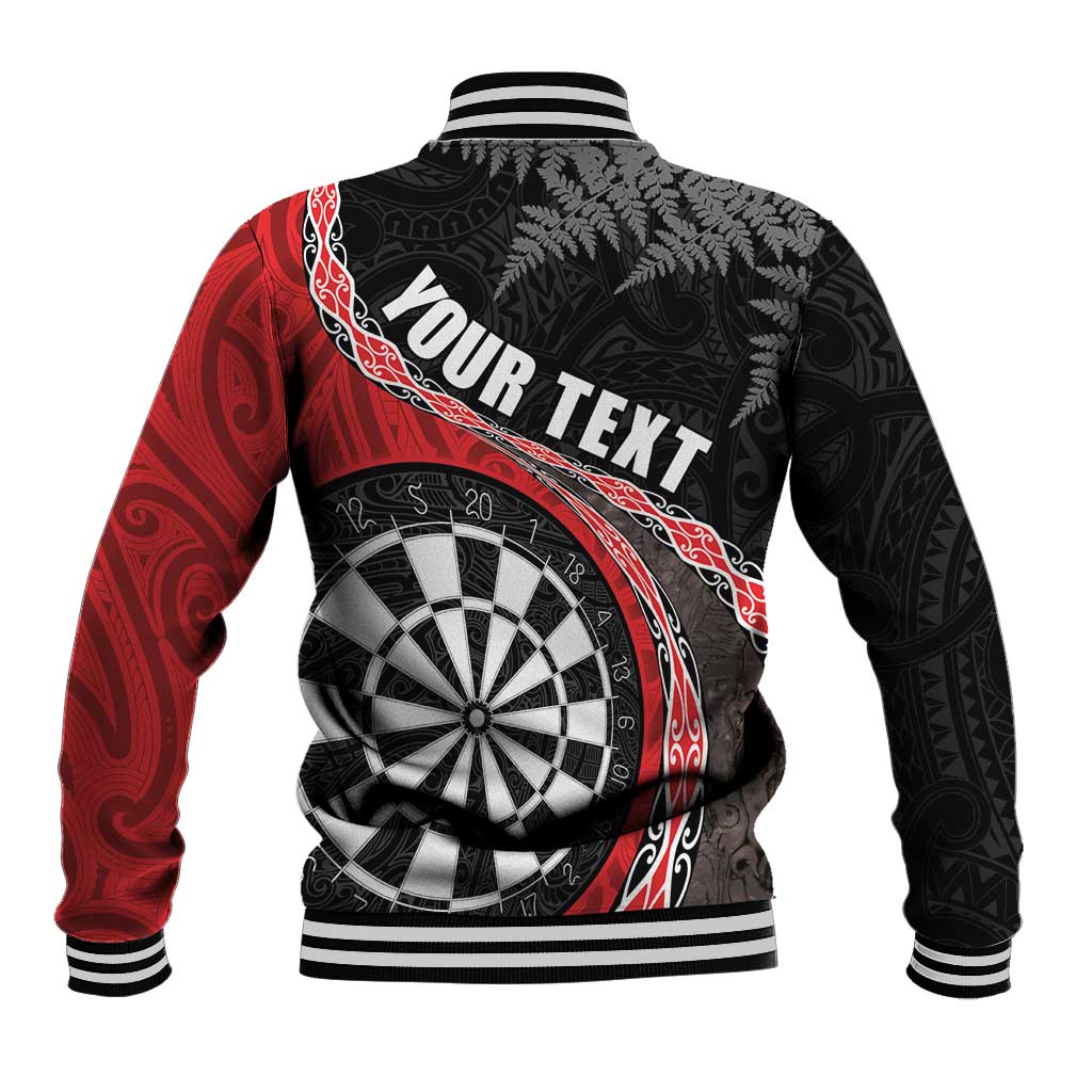 Personalised New Zealand Darts Baseball Jacket Koru Tribal Tattoo and Silver Fern Maori Pattern Red Color LT03 - Polynesian Pride