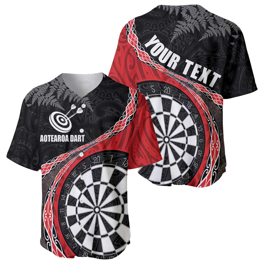 Personalised New Zealand Darts Baseball Jersey Koru Tribal Tattoo and Silver Fern Maori Pattern Red Color LT03 - Polynesian Pride
