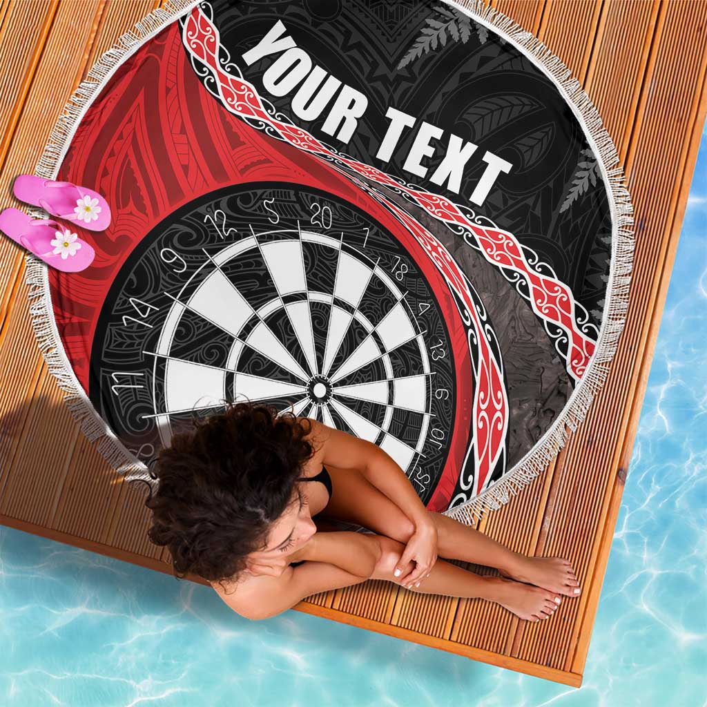Personalised New Zealand Darts Beach Blanket Koru Tribal Tattoo and Silver Fern Maori Pattern Red Color LT03 - Polynesian Pride