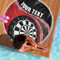 Personalised New Zealand Darts Beach Blanket Koru Tribal Tattoo and Silver Fern Maori Pattern Red Color LT03 - Polynesian Pride