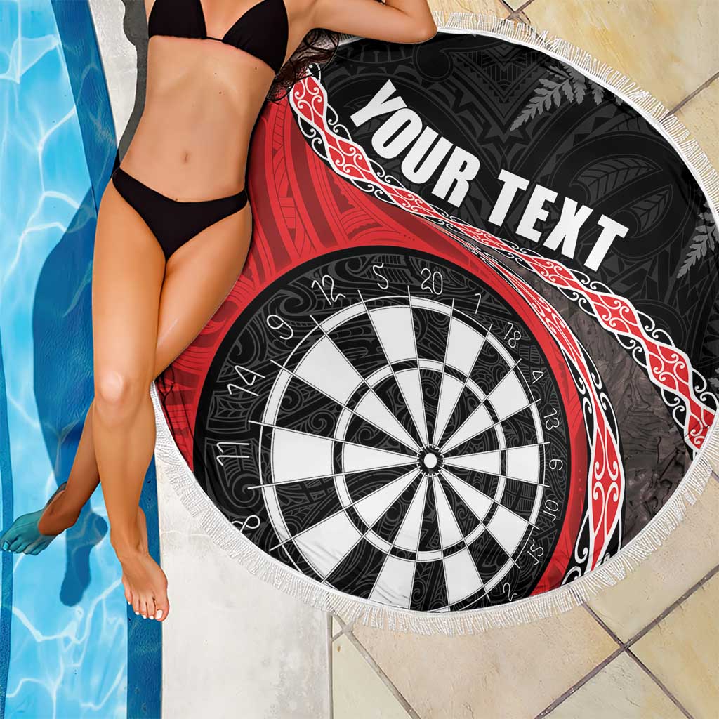 Personalised New Zealand Darts Beach Blanket Koru Tribal Tattoo and Silver Fern Maori Pattern Red Color LT03 - Polynesian Pride
