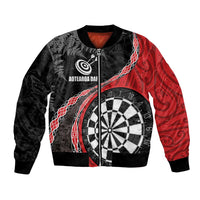 Personalised New Zealand Darts Bomber Jacket Koru Tribal Tattoo and Silver Fern Maori Pattern Red Color LT03 Unisex Red - Polynesian Pride