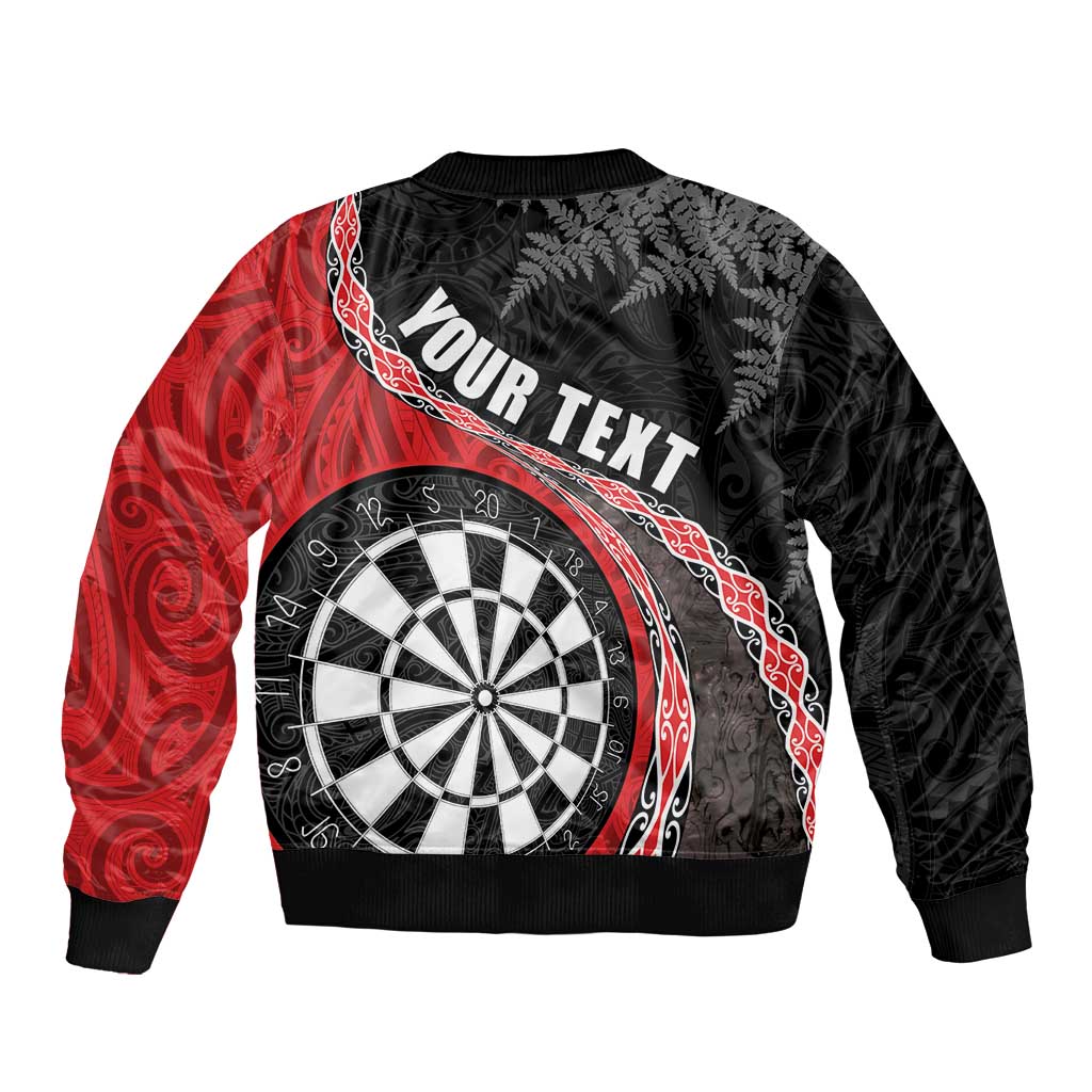 Personalised New Zealand Darts Bomber Jacket Koru Tribal Tattoo and Silver Fern Maori Pattern Red Color LT03 - Polynesian Pride