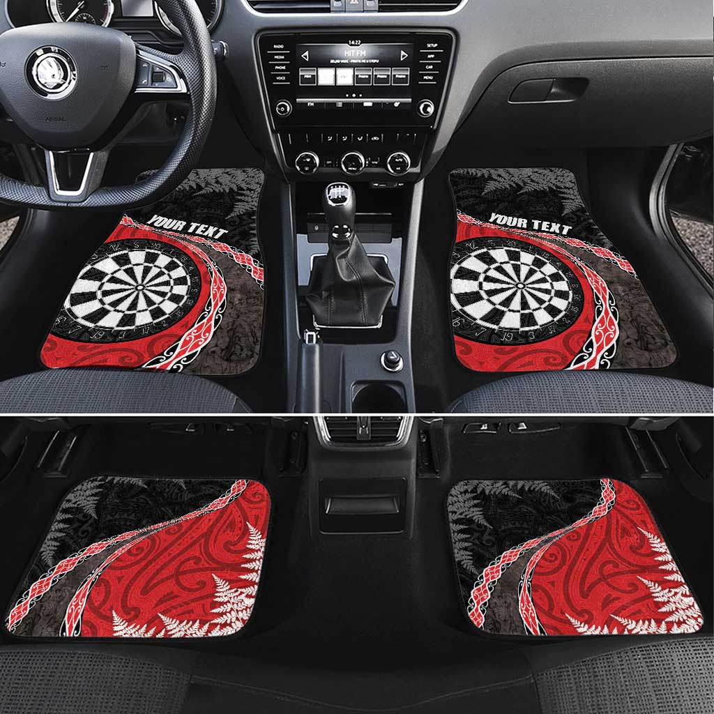 Personalised New Zealand Darts Car Mats Koru Tribal Tattoo and Silver Fern Maori Pattern Red Color LT03 Set 4pcs Red - Polynesian Pride