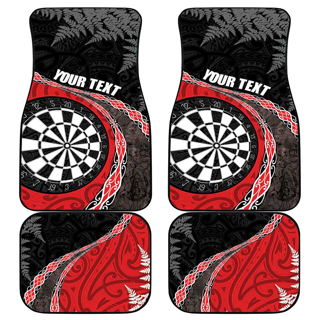 Personalised New Zealand Darts Car Mats Koru Tribal Tattoo and Silver Fern Maori Pattern Red Color LT03 - Polynesian Pride