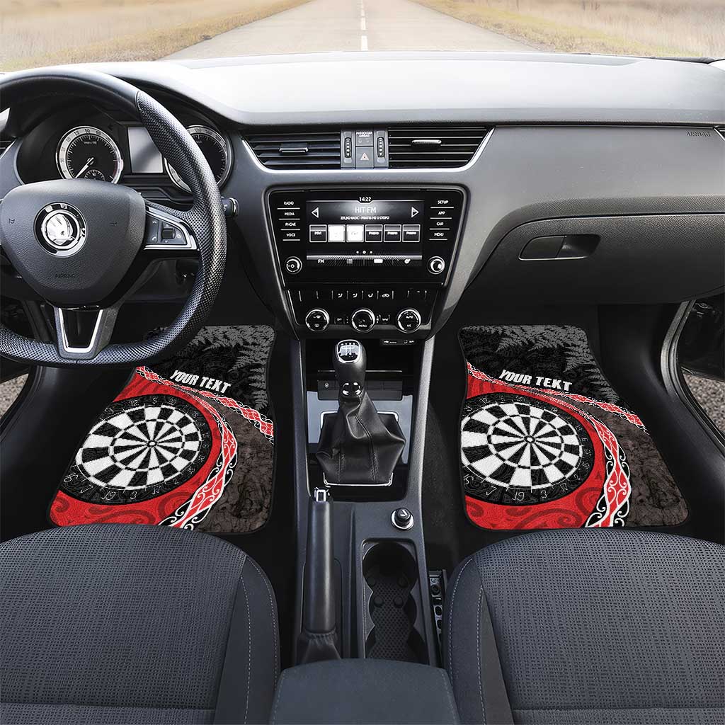 Personalised New Zealand Darts Car Mats Koru Tribal Tattoo and Silver Fern Maori Pattern Red Color LT03 Set 2pcs - Front Red - Polynesian Pride