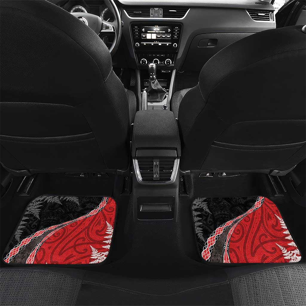 Personalised New Zealand Darts Car Mats Koru Tribal Tattoo and Silver Fern Maori Pattern Red Color LT03 Set 2pcs - Back Red - Polynesian Pride