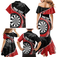 Personalised New Zealand Darts Family Matching Mermaid Dress and Hawaiian Shirt Koru Tribal Tattoo and Silver Fern Maori Pattern Red Color LT03 - Polynesian Pride