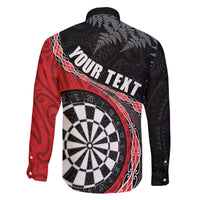 Personalised New Zealand Darts Family Matching Off The Shoulder Long Sleeve Dress and Hawaiian Shirt Koru Tribal Tattoo and Silver Fern Maori Pattern Red Color LT03 - Polynesian Pride