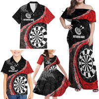 Personalised New Zealand Darts Family Matching Off Shoulder Maxi Dress and Hawaiian Shirt Koru Tribal Tattoo and Silver Fern Maori Pattern Red Color LT03 - Polynesian Pride