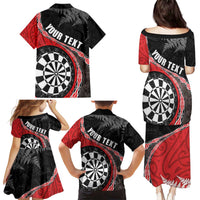 Personalised New Zealand Darts Family Matching Puletasi and Hawaiian Shirt Koru Tribal Tattoo and Silver Fern Maori Pattern Red Color LT03 - Polynesian Pride