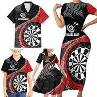 Personalised New Zealand Darts Family Matching Short Sleeve Bodycon Dress and Hawaiian Shirt Koru Tribal Tattoo and Silver Fern Maori Pattern Red Color LT03 - Polynesian Pride