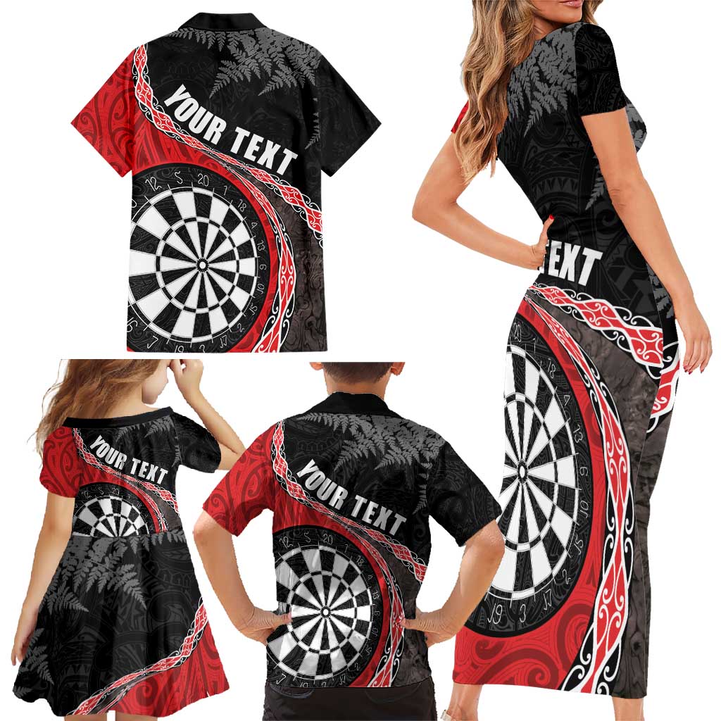 Personalised New Zealand Darts Family Matching Short Sleeve Bodycon Dress and Hawaiian Shirt Koru Tribal Tattoo and Silver Fern Maori Pattern Red Color LT03 - Polynesian Pride