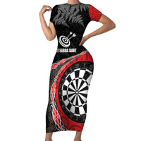 Personalised New Zealand Darts Family Matching Short Sleeve Bodycon Dress and Hawaiian Shirt Koru Tribal Tattoo and Silver Fern Maori Pattern Red Color LT03 Mom's Dress Red - Polynesian Pride