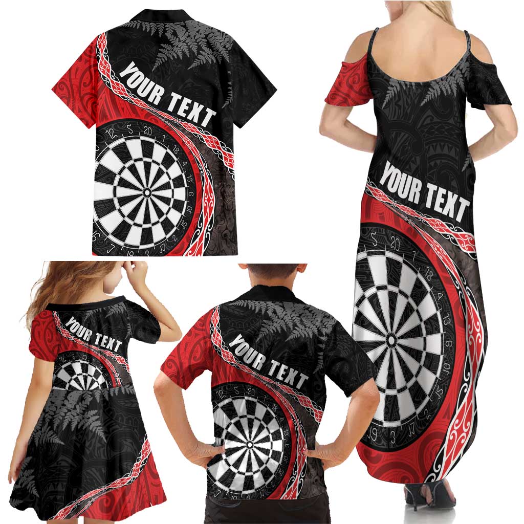 Personalised New Zealand Darts Family Matching Summer Maxi Dress and Hawaiian Shirt Koru Tribal Tattoo and Silver Fern Maori Pattern Red Color LT03 - Polynesian Pride