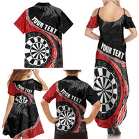 Personalised New Zealand Darts Family Matching Summer Maxi Dress and Hawaiian Shirt Koru Tribal Tattoo and Silver Fern Maori Pattern Red Color LT03 - Polynesian Pride
