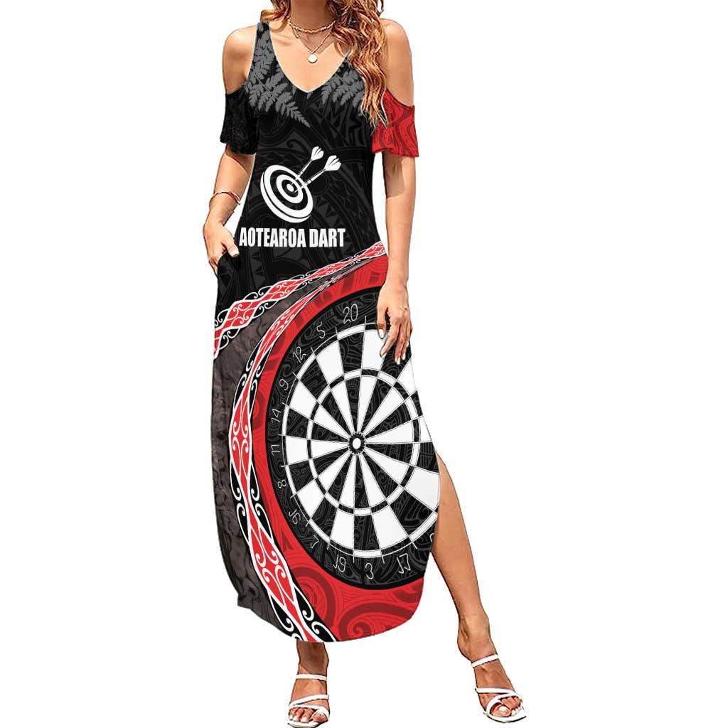 Personalised New Zealand Darts Family Matching Summer Maxi Dress and Hawaiian Shirt Koru Tribal Tattoo and Silver Fern Maori Pattern Red Color LT03 Mom's Dress Red - Polynesian Pride