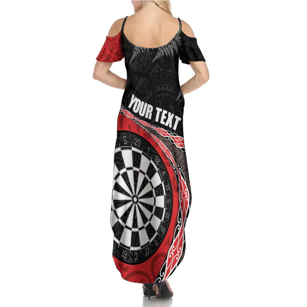 Personalised New Zealand Darts Family Matching Summer Maxi Dress and Hawaiian Shirt Koru Tribal Tattoo and Silver Fern Maori Pattern Red Color LT03 - Polynesian Pride
