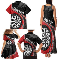 Personalised New Zealand Darts Family Matching Tank Maxi Dress and Hawaiian Shirt Koru Tribal Tattoo and Silver Fern Maori Pattern Red Color LT03 - Polynesian Pride