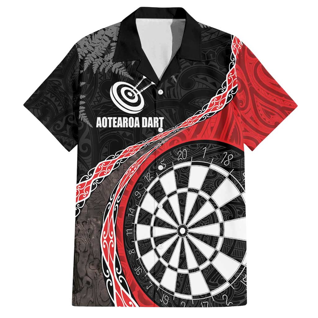 Personalised New Zealand Darts Family Matching Tank Maxi Dress and Hawaiian Shirt Koru Tribal Tattoo and Silver Fern Maori Pattern Red Color LT03 Dad's Shirt - Short Sleeve Red - Polynesian Pride