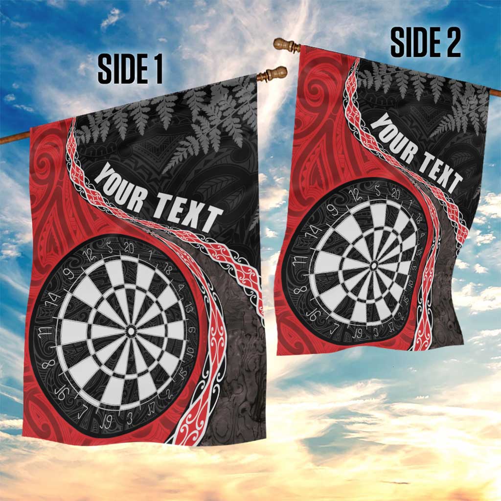 Personalised New Zealand Darts Garden Flag Koru Tribal Tattoo and Silver Fern Maori Pattern Red Color LT03 - Polynesian Pride