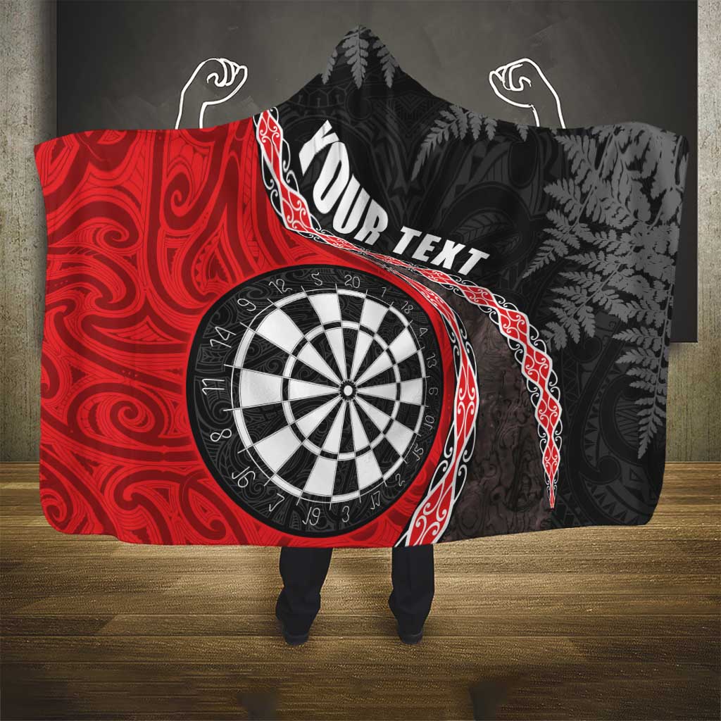 Personalised New Zealand Darts Hooded Blanket Koru Tribal Tattoo and Silver Fern Maori Pattern Red Color LT03 - Polynesian Pride