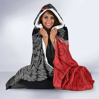 Personalised New Zealand Darts Hooded Blanket Koru Tribal Tattoo and Silver Fern Maori Pattern Red Color LT03 - Polynesian Pride
