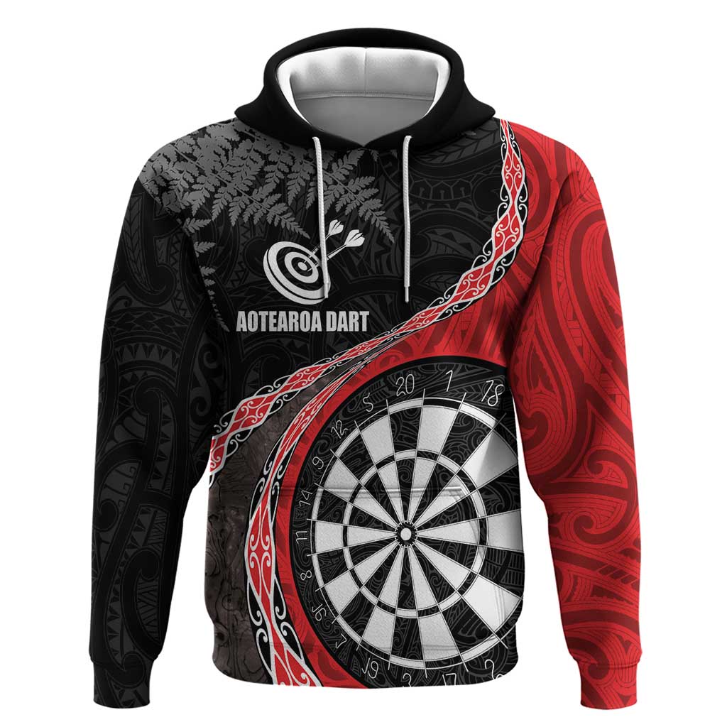 Personalised New Zealand Darts Hoodie Koru Tribal Tattoo and Silver Fern Maori Pattern Red Color LT03 Pullover Hoodie Red - Polynesian Pride
