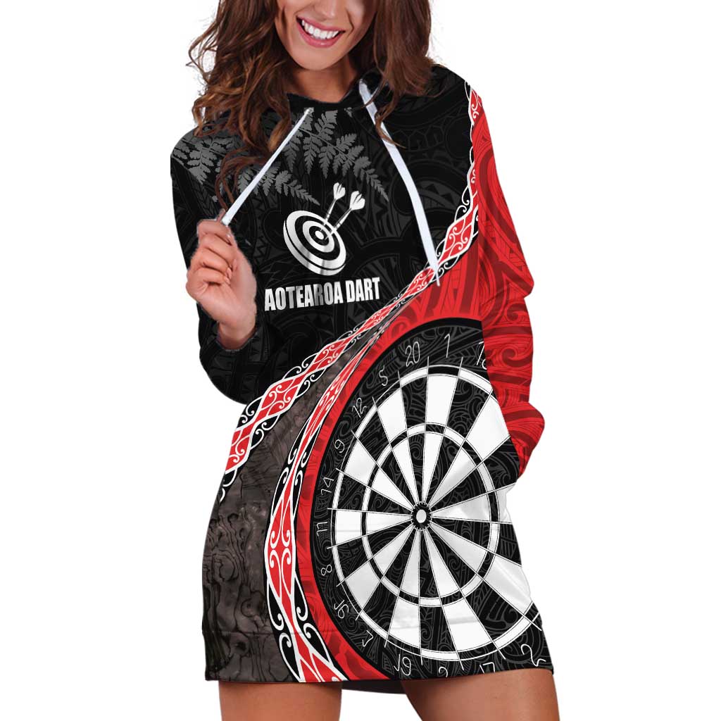 Personalised New Zealand Darts Hoodie Dress Koru Tribal Tattoo and Silver Fern Maori Pattern Red Color LT03 Red - Polynesian Pride