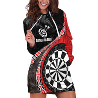 Personalised New Zealand Darts Hoodie Dress Koru Tribal Tattoo and Silver Fern Maori Pattern Red Color LT03 Red - Polynesian Pride