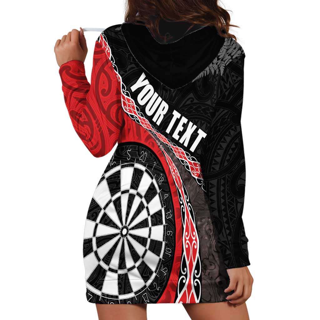 Personalised New Zealand Darts Hoodie Dress Koru Tribal Tattoo and Silver Fern Maori Pattern Red Color LT03 - Polynesian Pride