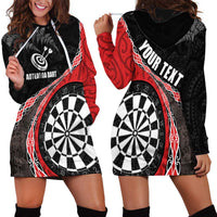 Personalised New Zealand Darts Hoodie Dress Koru Tribal Tattoo and Silver Fern Maori Pattern Red Color LT03 - Polynesian Pride