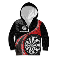 Personalised New Zealand Darts Kid Hoodie Koru Tribal Tattoo and Silver Fern Maori Pattern Red Color LT03 Zip Hoodie Red - Polynesian Pride