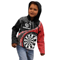 Personalised New Zealand Darts Kid Hoodie Koru Tribal Tattoo and Silver Fern Maori Pattern Red Color LT03 - Polynesian Pride
