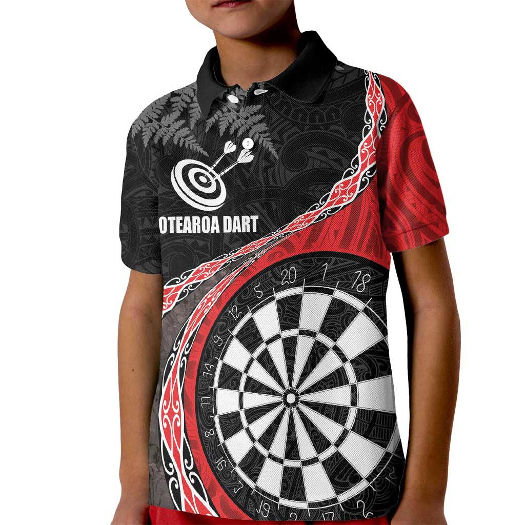 Personalised New Zealand Darts Kid Polo Shirt - Koru Tribal Tattoo and Silver Fern Maori Pattern Red LT03 Kid Red - Polynesian Pride