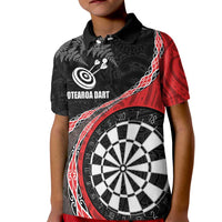 Personalised New Zealand Darts Kid Polo Shirt - Koru Tribal Tattoo and Silver Fern Maori Pattern Red LT03 Kid Red - Polynesian Pride