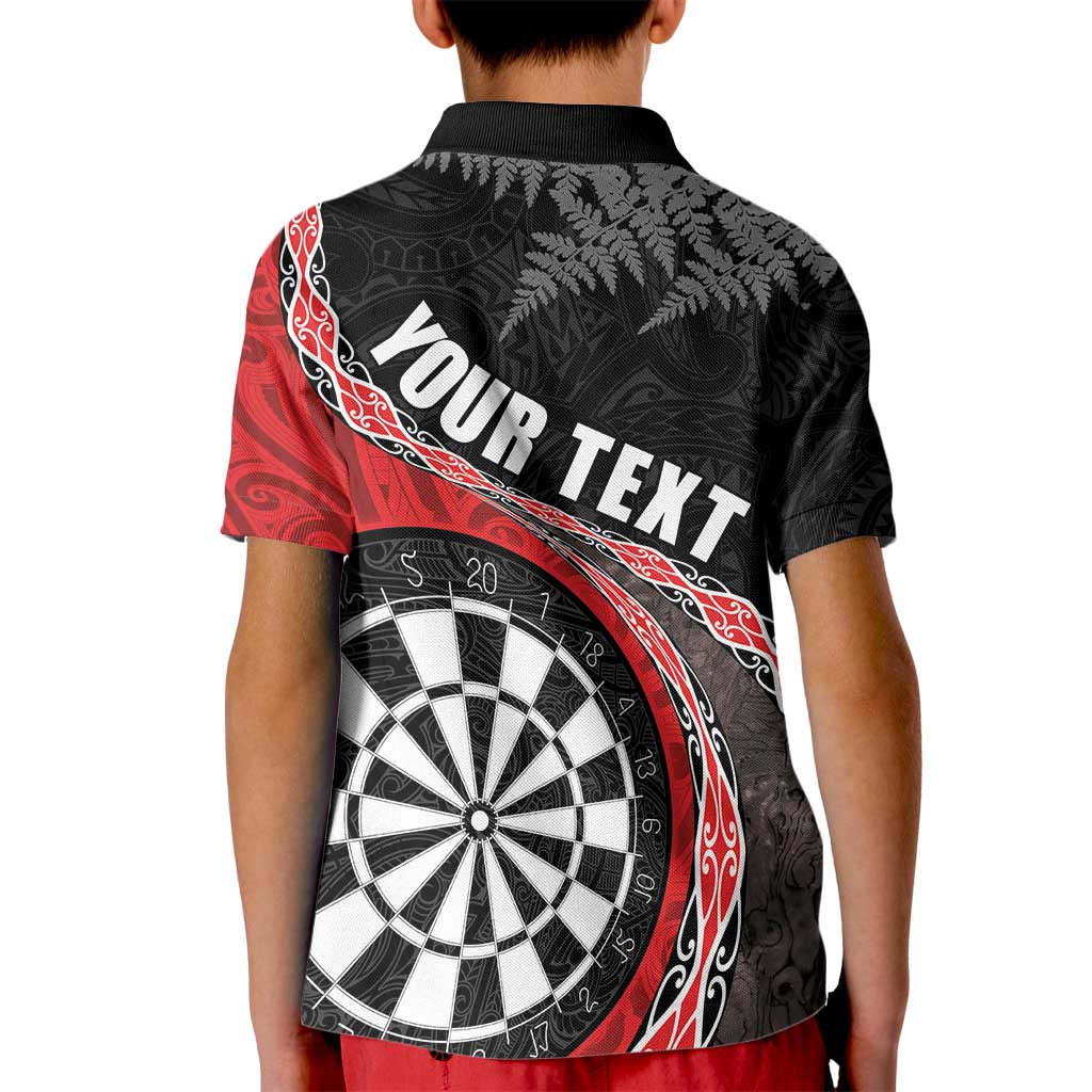 Personalised New Zealand Darts Kid Polo Shirt - Koru Tribal Tattoo and Silver Fern Maori Pattern Red LT03 - Polynesian Pride